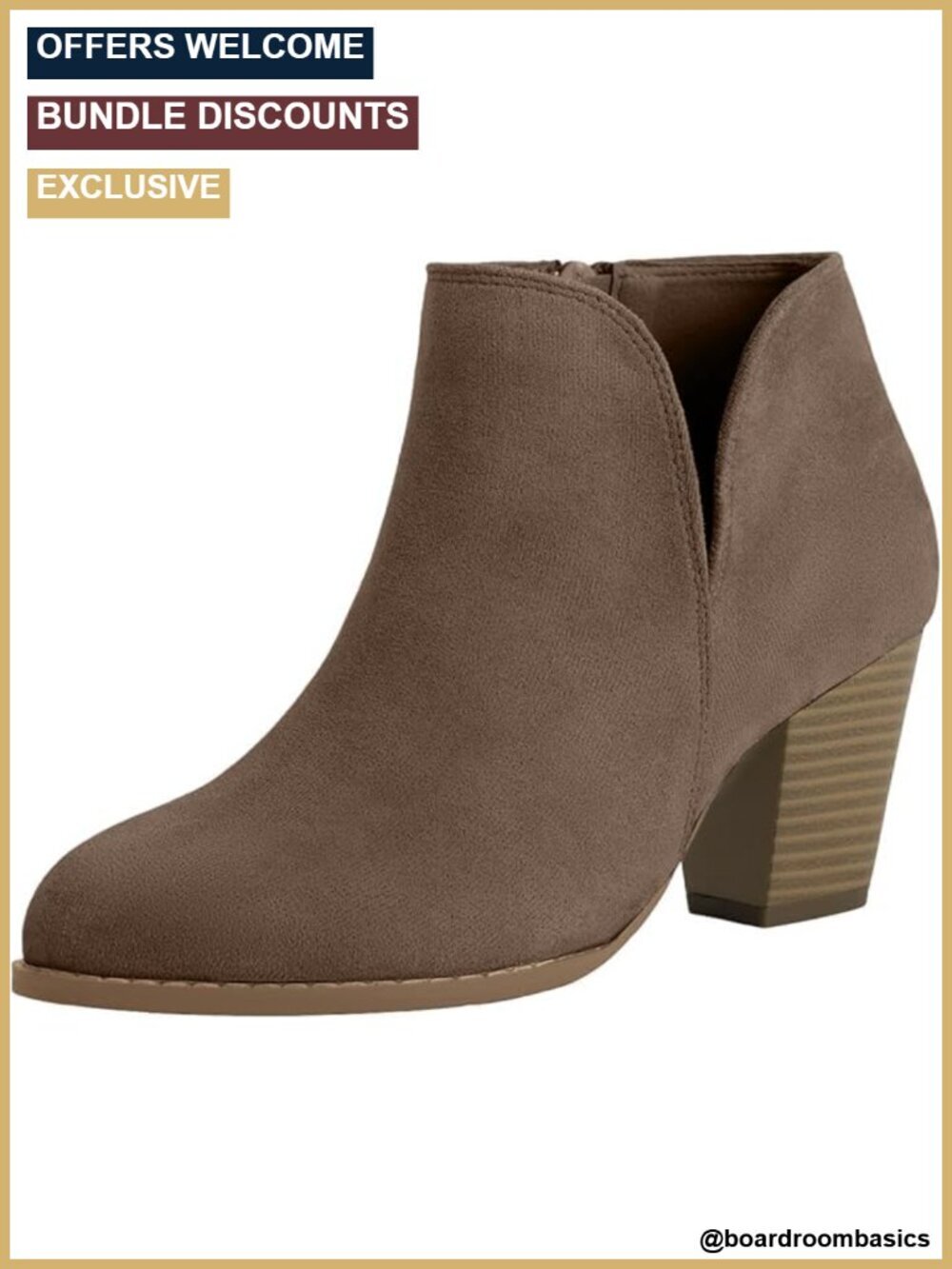 V Cut Chunky Heel Ankle Boots with Side Zipper Faux Suede Pointed Toe Booties